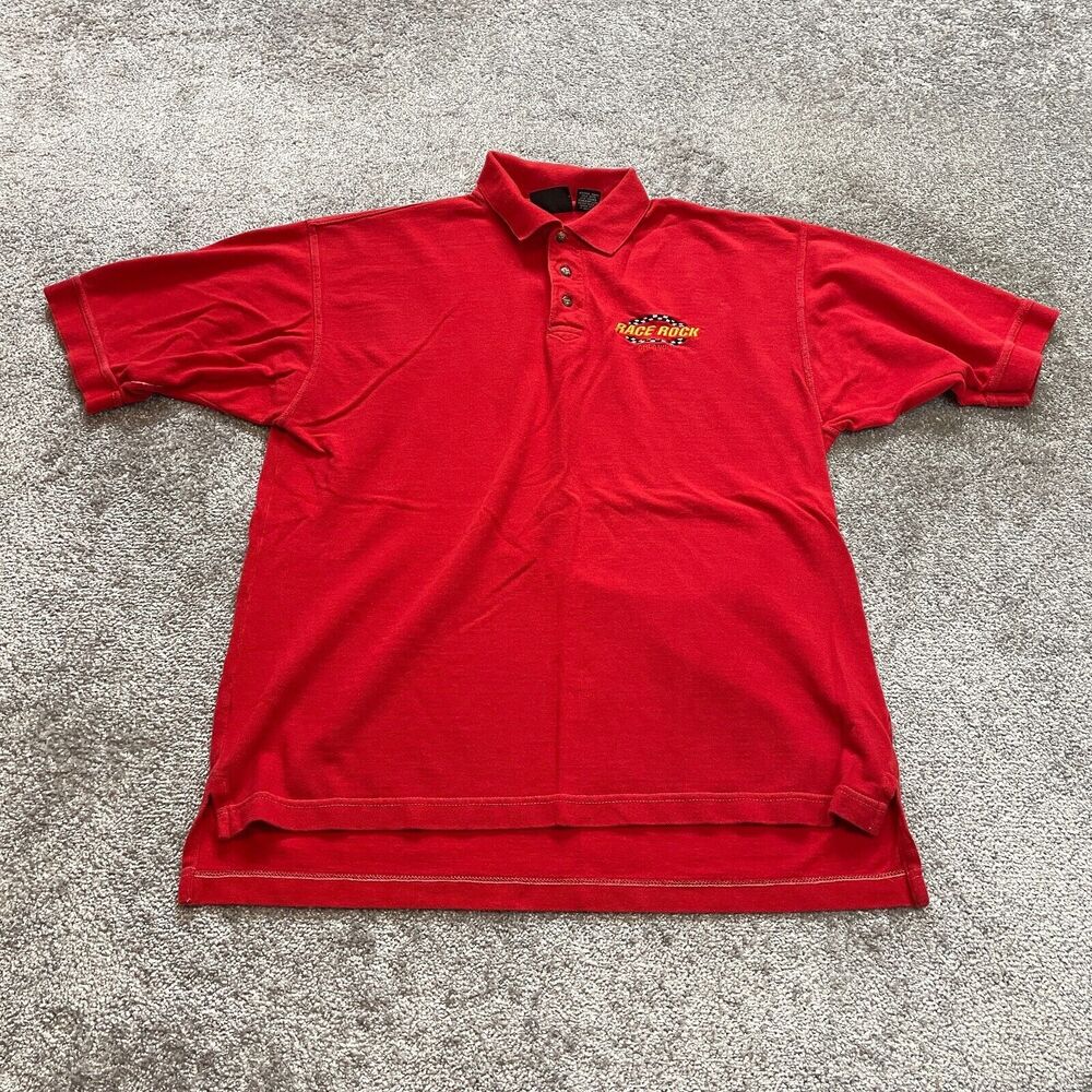 Race Rock Apparel Polo Shirt Mens Medium Red Collared Orlando Logo Cotton Rugby